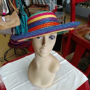 Vintage Rainbow Boho Wide Brim Straw Hat